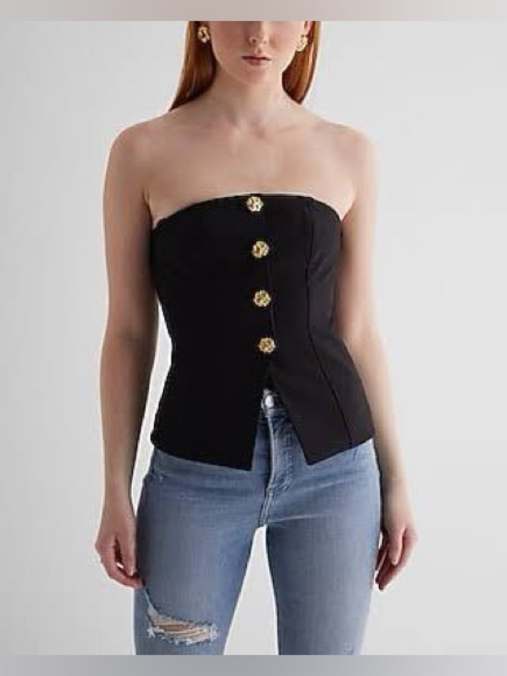 Express Black Strapless Corset Top with Gold Buttons